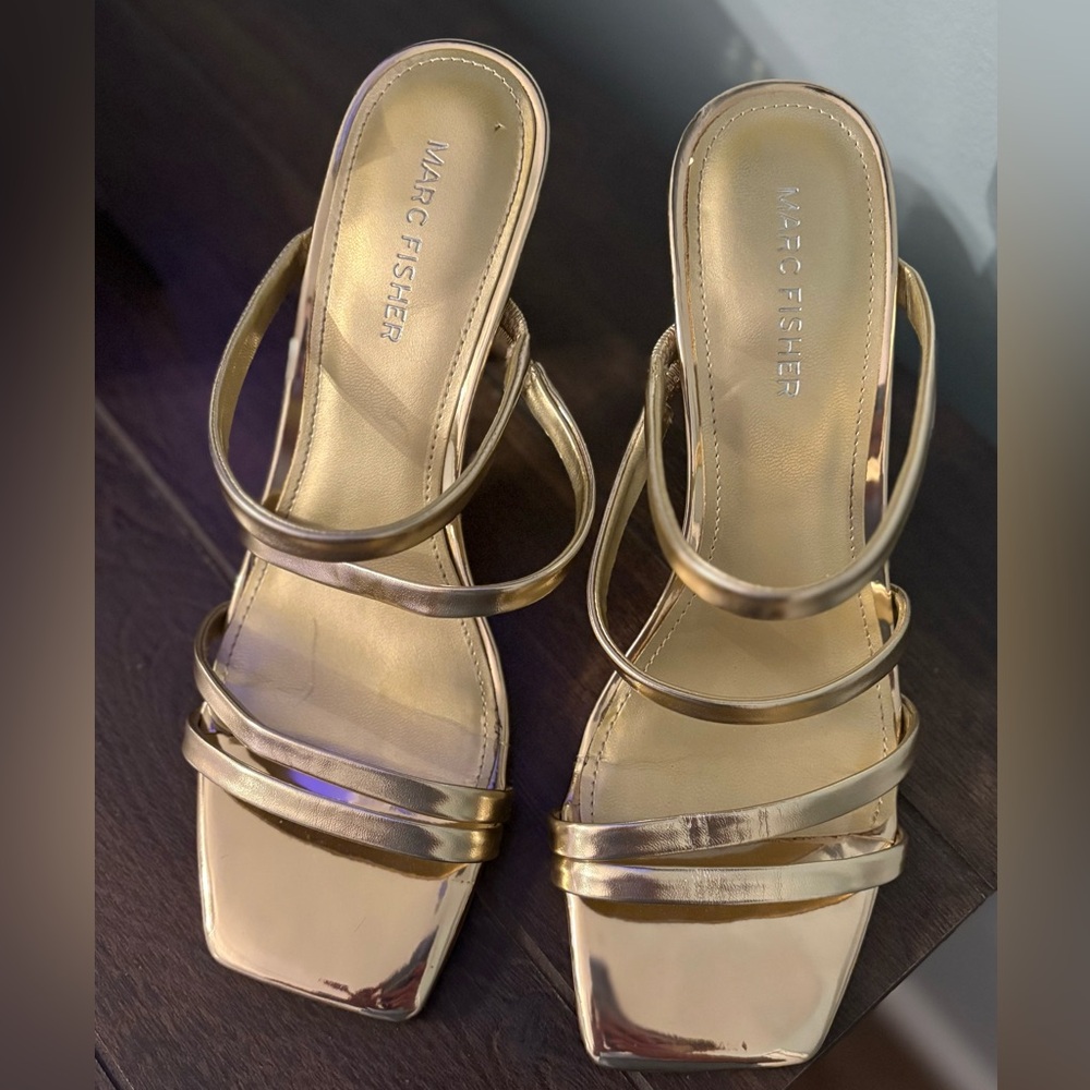 Marc Fisher Metallic Gold Strappy Heels